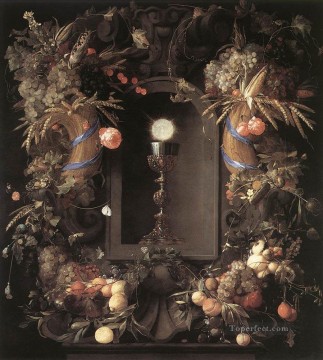  Davidsz Canvas - Eucharist In Fruit Wreath still lifes Jan Davidsz de Heem floral